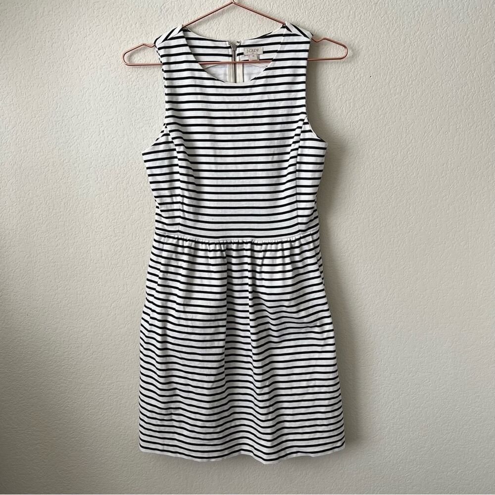 J Crew Factory Striped pleated ponte dress back zip side pockets white black